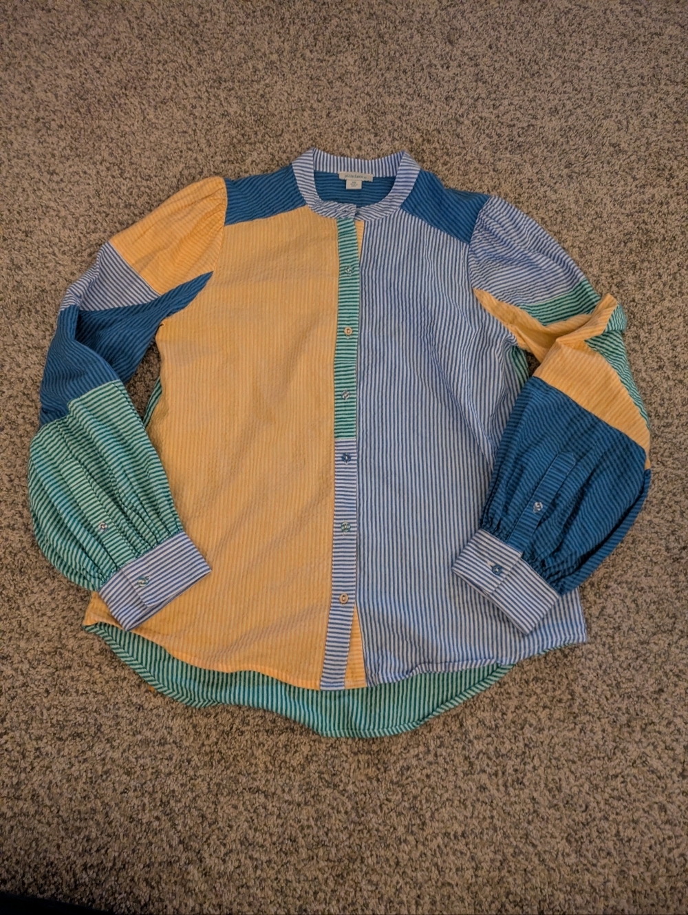 Sundance Celeste Colorblock Puff Sleeve Seersucker Blouse